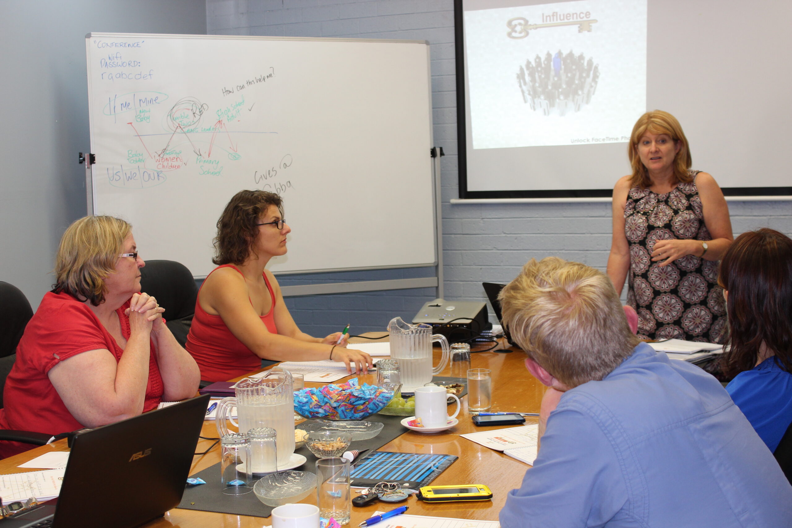 an image of Janeen conducting personal brand authority coaching training to a small group of business people