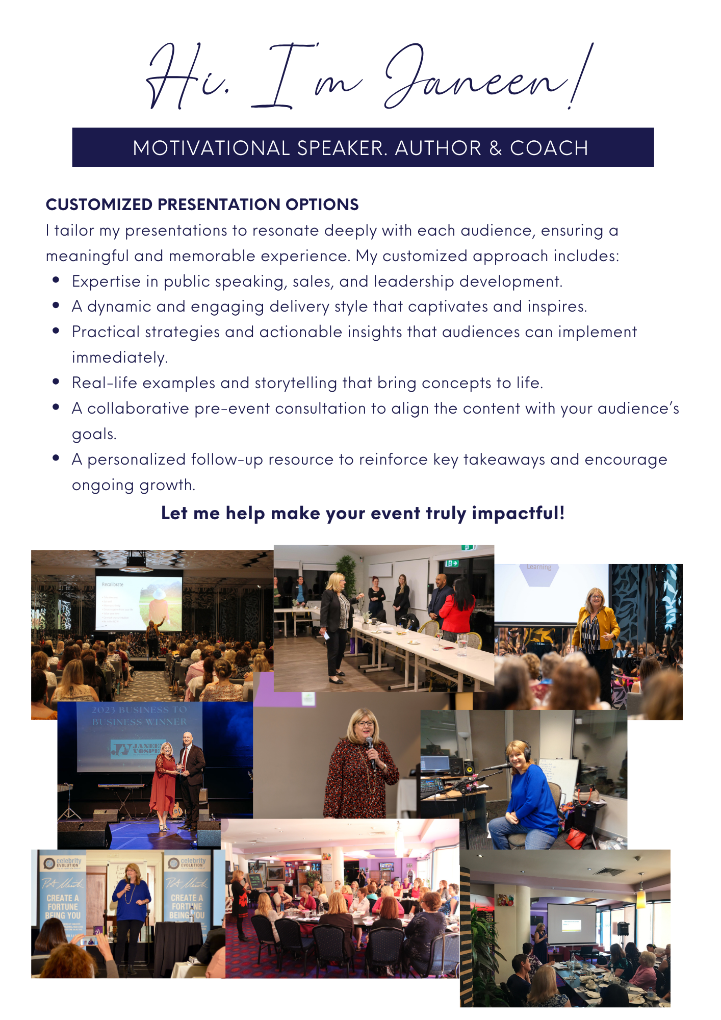 Janeen Vosper Media Kit Customonzed Presentations